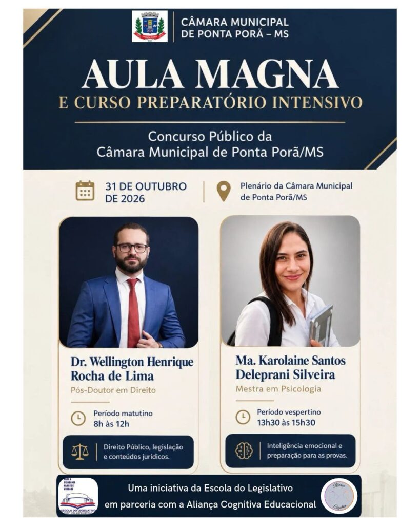 Câmara Municipal de Ponta Porã promoverá Aula Magna e curso preparatório Intensivo para concurso público