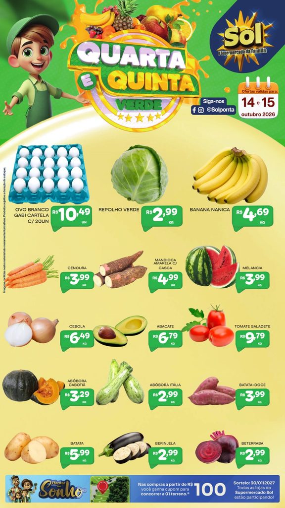 Confira ofertas da Quarta e Quinta Verde do Supermercado Sol